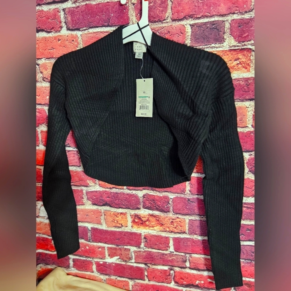 Zara Black Ribbed Long Sleeve Crop Blouse Womens Size Xsmall - Picture 1 of 8